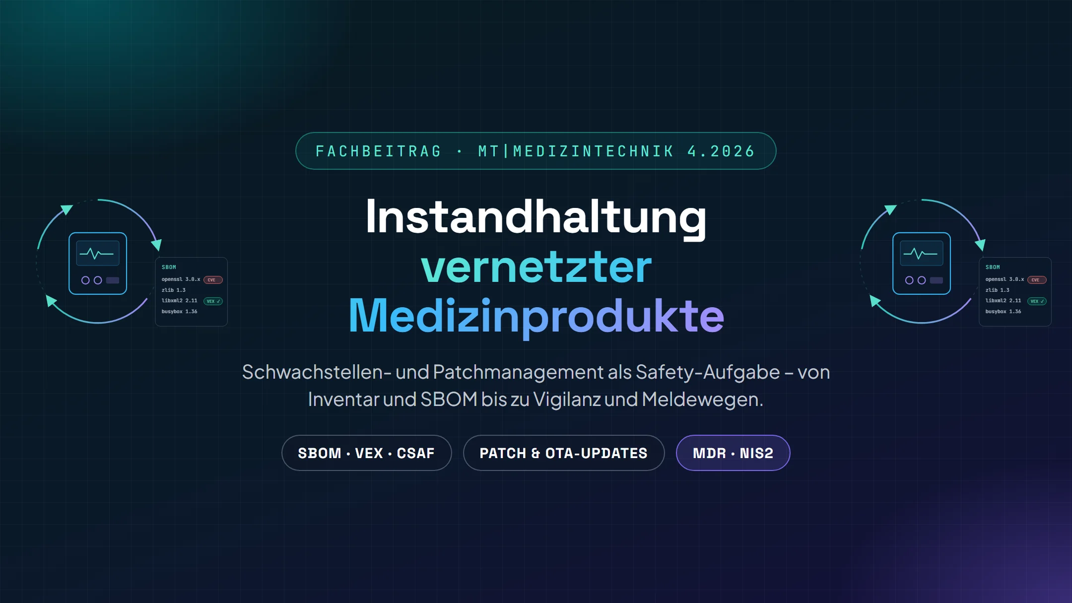 Fachbeitrag in mt|medizintechnik 4.2026: Warum die Instandhaltung vernetzter Medizinprodukte Cybersecurity einschließt