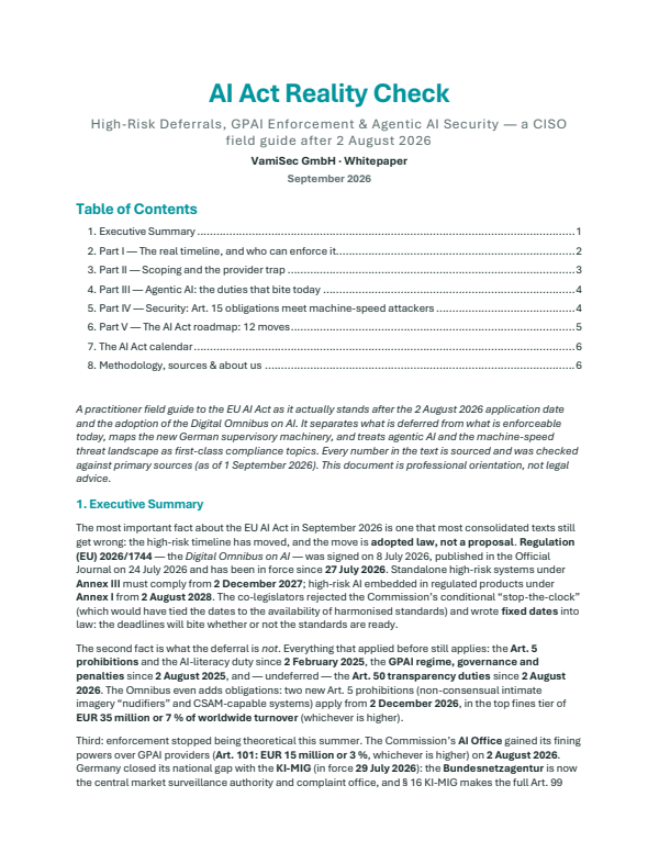 AI Act Reality Check – VamiSec Whitepaper Cover