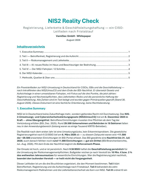 NIS2 Reality Check – VamiSec Whitepaper Cover