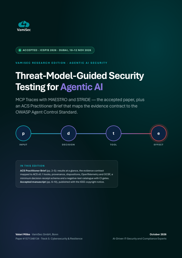 Cover der VamiSec Research Edition „Threat-Model-Guided Security Testing for Agentic AI“